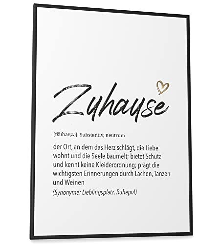 Papierschmiede® Herz Definition: Zuhause, A2 fertig gerahmt (Rahmen: Material und Farbe wählbar), Bild Home Kunstdruck Familie, Poster für Wohnzimmer, Wandbild Wanddeko Geschenk Geburtstag Einweihung von Papierschmiede