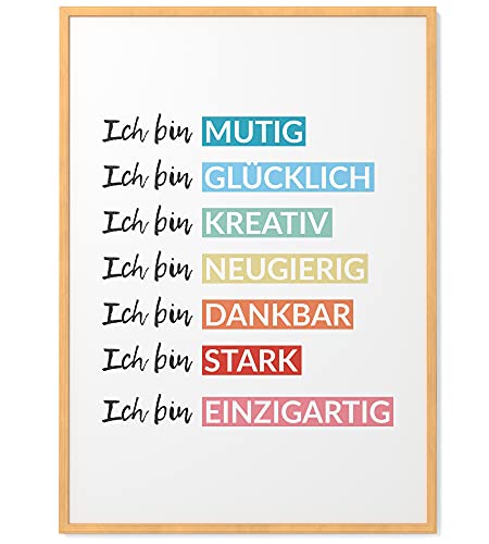 Papierschmiede® Kinderposter in A4 gerahmt in Natur-Holzrahmen, Wanddeko für Kinderzimmer & Babyzimmer, Wandbild für Jungen & Mädchen, Lernen Schule Motivation, Affirmation Farben von Papierschmiede