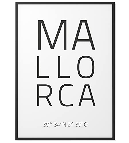 Papierschmiede® Geo Poster Koordinaten Mallorca, A4 Stadt Poster als Wanddeko für Wohnzimmer Schlafzimmer Küche Esszimmer, Insel Spanien Balearen, Bild ohne Rahmen von Papierschmiede