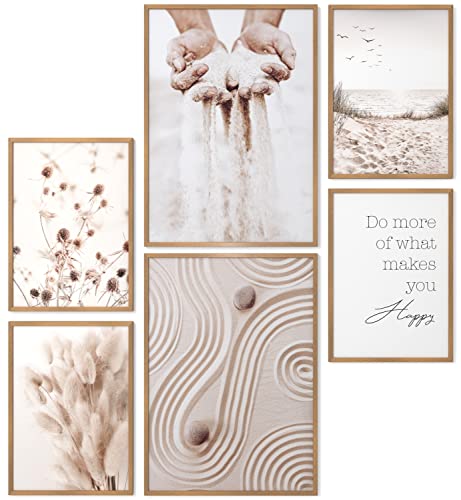 Papierschmiede® Mood Poster Set Boho Sand, Bilder Set mit Rahmen (Farbe wählbar) Wohnzimmer Deko Modern, 2x A4 & 4x A5, decoration boho style Decoration Poster Wohnzimmer Gras Gräser von Papierschmiede