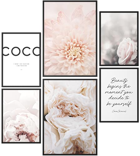 Papierschmiede® Mood Poster Set Coco Blüten, Bilder Wohnzimmer Deko Schlafzimmer, 2x DIN A3 und 4x DIN A4, Beauty Pfingstrose Schönheit rosa - ohne Rahmen von Papierschmiede