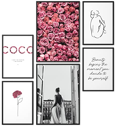 Papierschmiede® Mood Poster Set Coco Rose Love, Bilder Wohnzimmer Deko Schlafzimmer, 2x 30x40cm und 4x 21x30cm, Blumen Blüten Rosa - Wandposter ohne Rahmen von Papierschmiede
