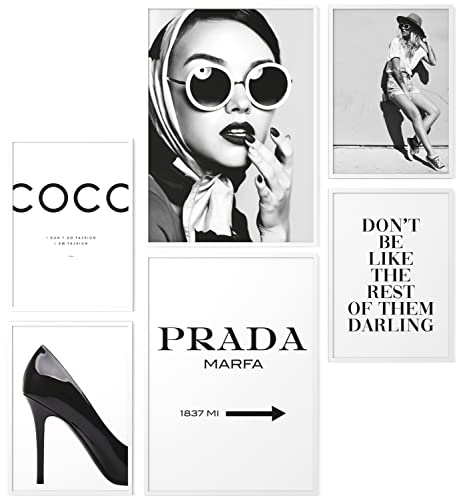 Papierschmiede® Mood Poster Set Coco Schwarz-Weiß, Bilder Wohnzimmer Deko Schlafzimmer, 2x 30x40 cm und 4x 20x30 cm, Glamour Lifestyle - ohne Rahmen von Papierschmiede