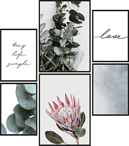 Papierschmiede® Mood Poster Set Eukalyptus dark, Bilder Wohnzimmer Deko Schlafzimmer, 2x DIN A3 und 4x DIN A4, Pflanze Grün Blätter Blüte - ohne Rahmen von Papierschmiede