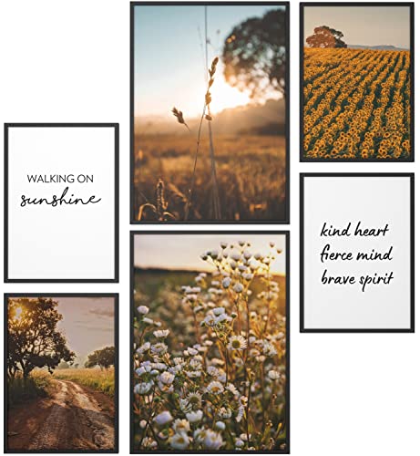 Papierschmiede® Mood Poster Set Fields of Gold, Bilder Wohnzimmer Deko Schlafzimmer, 2x 30x40 cm und 4x 21x30 cm, Sonnenblumen Blüten Feldweg Sepia - Wandposter ohne Rahmen von Papierschmiede