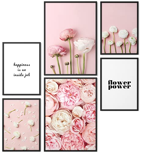 Papierschmiede® Mood Poster Set Flower Power, Bilder Wohnzimmer Deko Schlafzimmer, 2x 30x40cm und 4x 21x30cm, Blumen Pfingstrosen Rosa - Wandposter ohne Rahmen von Papierschmiede