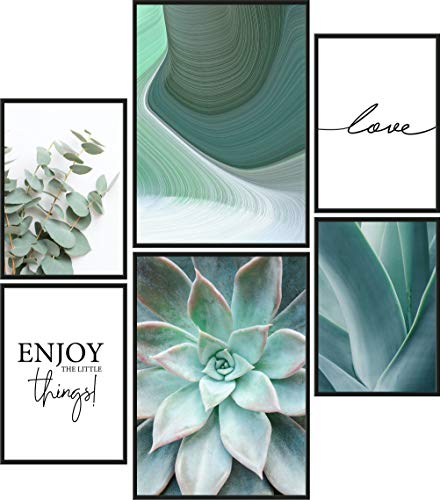 Papierschmiede® Mood Poster Set Green Love, Bilder Wohnzimmer Deko Schlafzimmer, 2x 30x40cm und 4x 21x30cm, Eukalyptus Agave Aloe Vera Grün - ohne Rahmen von Papierschmiede