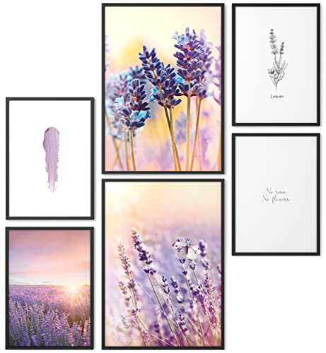 Papierschmiede® Mood Poster Set Lavendel, Bilder Wohnzimmer Deko Schlafzimmer, 2x DIN A3 und 4x DIN A4, Lila Feld Sonne - Wandposter ohne Rahmen von Papierschmiede