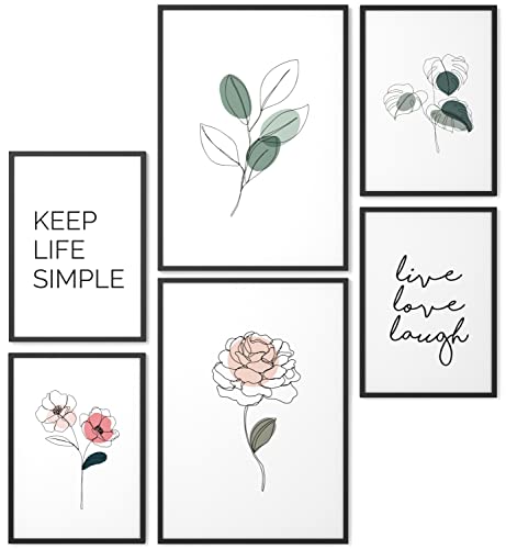 Papierschmiede® Mood Poster Set Little Green, Bilder Wohnzimmer Deko Schlafzimmer, 2x DIN A4 und 4x DIN A5, Pflanzen Blumen Grün Zeichnung - Wandposter ohne Rahmen von Papierschmiede