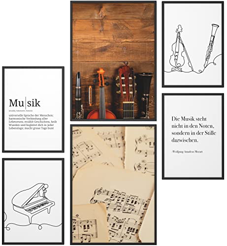 Papierschmiede® Mood Poster Set Musik, Bilder Wohnzimmer Deko Schlafzimmer, 2x DIN A2 und 4x DIN A3, Noten Orchester Instrumente Partitur - ohne Rahmen von Papierschmiede