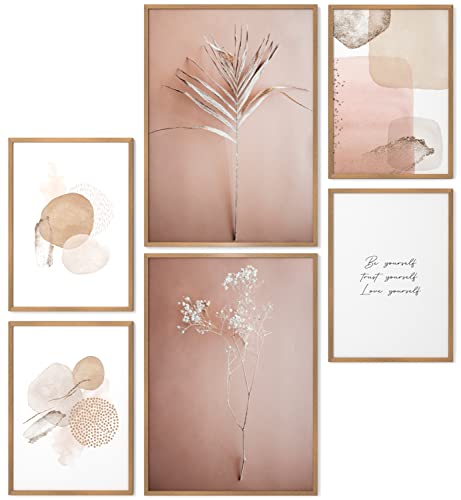 Papierschmiede® Mood Poster Set Pampas Rose, Bilder Set mit Rahmen (Farbe wählbar) Wohnzimmer Deko Modern, 2x A4 & 4x A5, decoration boho style Beige Rosa Gold Abstrakt Aquarell von Papierschmiede