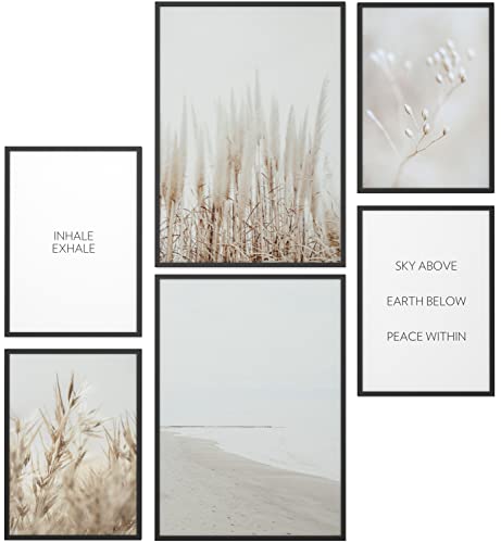 Papierschmiede® Mood Poster Set Pampas White, Deko Bilder Wohnzimmer, 2x 30x40 cm und 4x 21x30 cm, Home Decoration Boho Style Wollgras Strand beige Boho - Wandposter ohne Rahmen von Papierschmiede