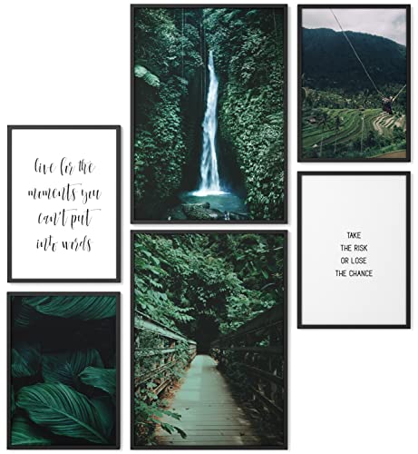 Papierschmiede® XL Mood Poster Set Wild Adventure, Bilder Wohnzimmer Deko Schlafzimmer, 2x DIN A2 (ca. 59x42) und 4x DIN A3 (ca. 30x42), Natur Wald Wasserfall Grün - Wandposter ohne Rahmen von Papierschmiede