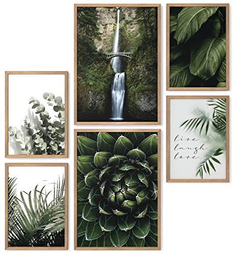 Papierschmiede® Mood Poster Set Wild Green, Fertiges Bilder Set mit Rahmen (Holz, Natur), Wohnzimmer Deko Schlafzimmer, 2x DIN A3 und 4x DIN A4, Pflanzen Natur Grün von Papierschmiede