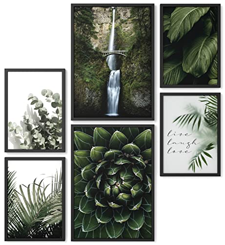 Papierschmiede® Mood Poster Set Wild Green, Fertiges Bilder Set mit Rahmen (Holz, schwarz), Wohnzimmer Deko Schlafzimmer, 2x DIN A3 und 4x DIN A4, Pflanzen Natur Grün von Papierschmiede