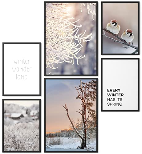 Papierschmiede® Mood Poster Set Winter Wonderland, Bilder Wohnzimmer Deko Schlafzimmer, 2x DIN A4 und 4x DIN A5, Eis Kalt Schnee Violett - Wandposter ohne Rahmen von Papierschmiede