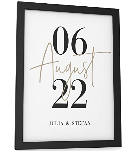 Papierschmiede® Paar Poster Personalisiert mit Namen und Datum, DIN A5 (15x21 cm) Bilderrahmen wählbar, Personalisiertes Poster, Bild zur Hochzeit Geschenk Jahrestag Liebe „Wedding Kalligrafie“ von Papierschmiede