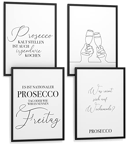 Papierschmiede® Premium Spruchposter Set 4er 30x40 cm, Motiv: Prosecco (deutsch), Secco Celebration Sekt, Poster mit Sprüchen, Motivation Bild, für Küche Wohnzimmer - ohne Bilderrahmen von Papierschmiede