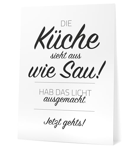 Papierschmiede® Bilder Home XXL Kunstdruck B2 (50x70 cm) Spruch Poster Zuhause Schrift Bild Wanddeko in schwarz weiß, Sprüche für Wohnzimmer Büro Küche, Die Küche sieht aus wie Sau... von Papierschmiede