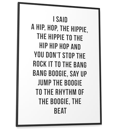 Papierschmiede® Bilder Home Kunstdruck mit Rahmen A2 (42x59,4 cm) Spruch Poster Zuhause Schrift Bild Wanddeko in schwarz weiß, Sprüche für Wohnzimmer Büro Küche, Rapper's Delight „Hip Hop“ von Papierschmiede