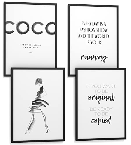 Papierschmiede® Premium Spruchposter Set 4er DIN A3 (30x42 cm) Motiv: Coco Brush, Fashion Quote, Poster mit Sprüchen, Coco Bild, Wanddeko mit Spruch fürs Wohnzimmer Schlafzimmer ohne Rahmen von Papierschmiede