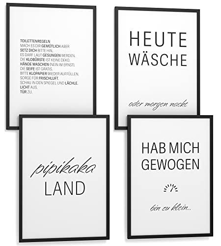 Papierschmiede® Premium Spruchposter Set 4er DIN A3 (30x42 cm) Motiv: Badezimmer & WC, Bilder Badezimmer Deko, Poster mit Sprüchen, Bilder fürs Bad, Poster Set ohne Rahmen von Papierschmiede