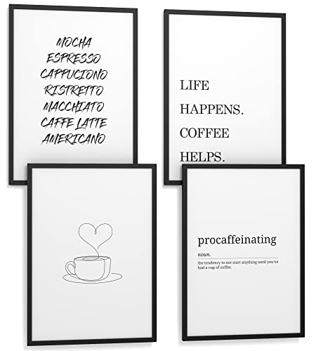 Papierschmiede® Premium Spruchposter Set 4er DIN A3 (30x42 cm) Motiv: Coffee, Poster mit Sprüchen, Motivation Bild, für Küche Wohnzimmer - ohne Bilderrahmen von Papierschmiede