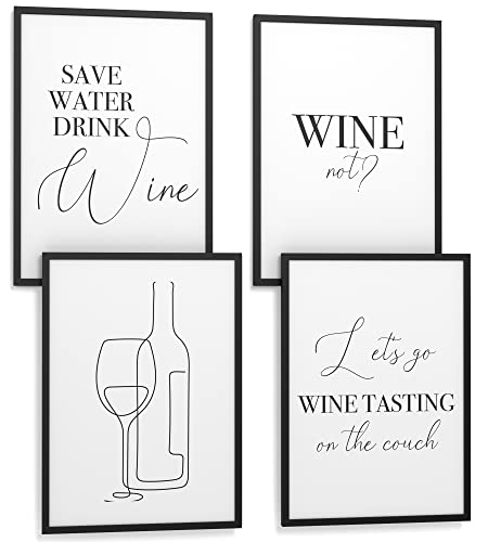 Papierschmiede® Premium Spruchposter Set 4er DIN A3 (30x42 cm) Motiv: Wine, Englisch Traube Vino, Typografie Bilder Schlafzimmer Wohnzimmer ohne Rahmen von Papierschmiede