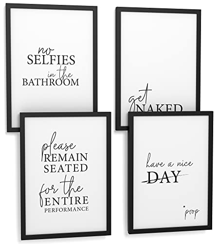 Papierschmiede® Premium Spruchposter Set 4er DIN A4 (21x30 cm) Motiv: Bathroom, Typografie für Zuhause als Kunstdruck ohne Rahmen von Papierschmiede