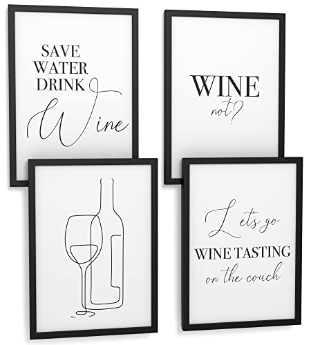 Papierschmiede® Premium Spruchposter Set 4er DIN A4 (21x30 cm) Motiv: Wine, Englisch Traube Vino, Typografie Bilder Schlafzimmer Wohnzimmer ohne Rahmen von Papierschmiede