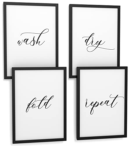 Papierschmiede® Premium Spruchposter Set 4er DIN A4 (21x30 cm) Wash Dry Fold Repeat, Bilder Badezimmer Deko, Poster mit Sprüchen, Bilder fürs Bad, Poster Set ohne Rahmen von Papierschmiede