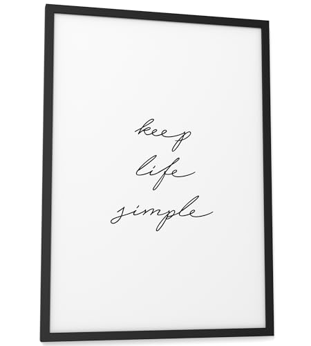 Papierschmiede® Bilder Home Kunstdruck mit Rahmen A3 (30x42 cm) Spruch Poster Zuhause Schrift Bild Wanddeko in schwarz weiß, Sprüche für Wohnzimmer Büro Küche, keep life simple von Papierschmiede