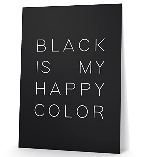 Papierschmiede® Typografie Poster, 40x50 cm, Wanddeko Wohnzimmer, Schlafzimmer, Küche, schwarz-weiß Bild mit Spruch OHNE Rahmen, Happy Color Black von Papierschmiede