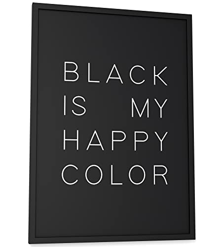 Papierschmiede® Typografie Poster, 30x40 cm, Wanddeko Wohnzimmer, Schlafzimmer, Küche, schwarz-weiß Bild mit Spruch OHNE Rahmen, Happy Color Black von Papierschmiede