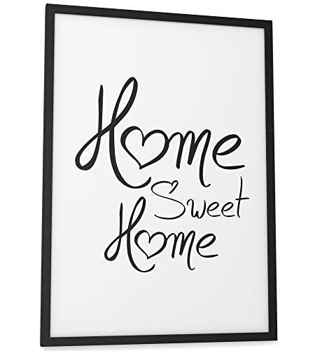 Papierschmiede® Typografie Poster, A3 fertig gerahmt (Rahmen: Material und Farbe wählbar), Wanddeko Bild mit Spruch in schwarz-weiß, Wohnzimmer, Schlafzimmer, Küche, Home Sweet Home von Papierschmiede