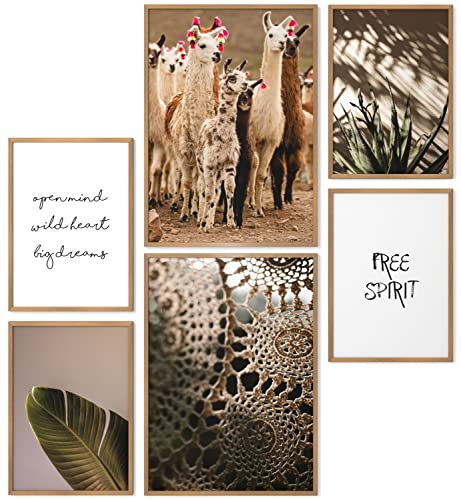 Papierschmiede® XL Mood Poster Set Boho Alpaka, Bilder Set mit Rahmen (Farbe wählbar) Wohnzimmer Deko Modern, 2x A2 & 4x A3, decoration boho style Lama Bohemian Aloe Vera von Papierschmiede