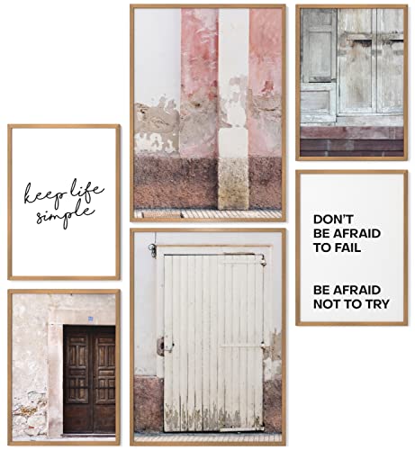 Papierschmiede® XL Mood Poster Set Rustic Doors, Bilder Set mit Rahmen (Farbe wählbar) Wohnzimmer Deko Modern, 2x A2 & 4x A3, decoration boho style Tür Mauer Vintage Rot Braun von Papierschmiede