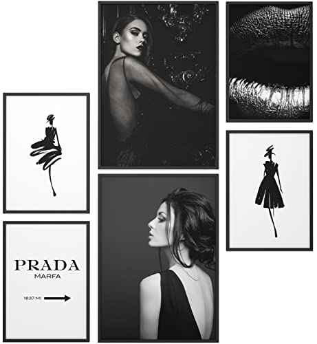 Papierschmiede® XXL Mood Poster Set Fashion, Gerahmte Bilder (Aluminium Rahmen, Farbe wählbar), Wohnzimmer Deko Wandbilder Schlafzimmer, 2x A2 und 4x A3, Black and White Style Schwarz-Weiß von Papierschmiede