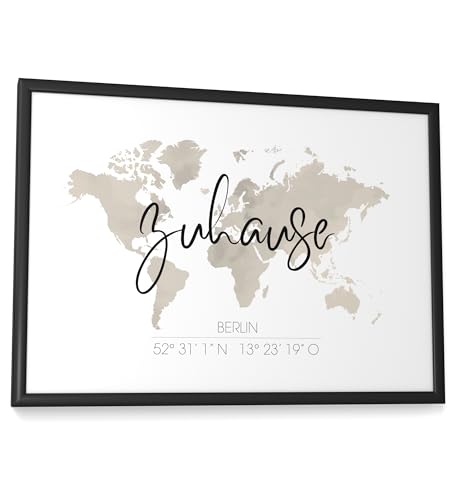 Papierschmiede® Zuhause Koordinaten Bild DIN A4 (21x30 cm) Rahmen wählbar, Einzugsgeschenke Haus oder Geschenkidee zum Einzug Wohnung Richtfest Umzug deko Einweihung Geschenkidee von Papierschmiede