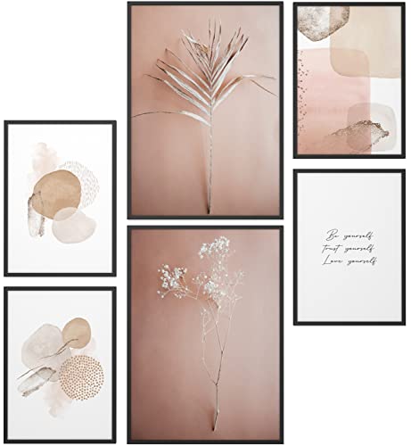 Papierschmiede® Mood Poster Set Pampas Rose, Deko Bilder Wohnzimmer, 2x DIN A3 (ca. 30x42) und 4x DIN A4 (ca. 21x30), Beige Rosa Gold Abstrakt Aquarell - Wandposter ohne Rahmen von Papierschmiede