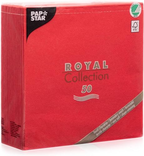 Papstar Servietten / Tissueservietten rot "Royal Collection" 40 x 40 cm, 1/4-Falz, Stoffoptik, nachhaltig, für Gastronomie, Haushalt und Feste, FSC-zertifiziert, #11607, 1 X 50er Pack von PAPSTAR