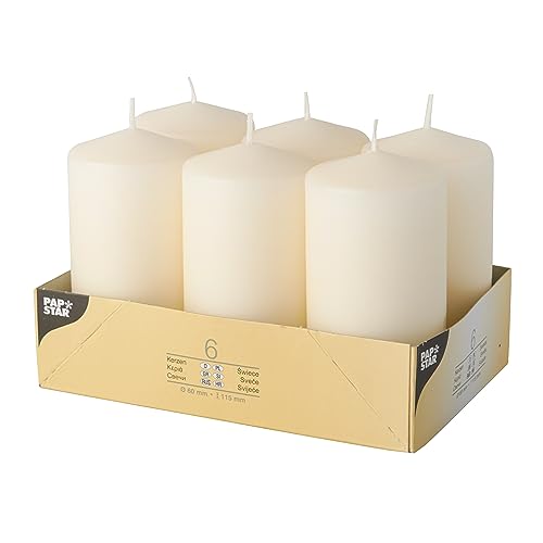 Papstar Stumpenkerzen / Säulenkerzen creme, (6 Stück), Abmessungen 6 x 11.5 cm, für Haushalt & penkerzen / Säulenkerzen creme (8 Stück) rund, Durchmesser 5 cm, Länge 10 cm, lange Brenndauer von PAPSTAR