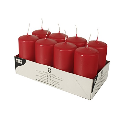 PAPSTAR Kerzen, Paraffin, Rot, 50 mm · 100 mm (8er Pack), 20.2 x 10.3 x 10 cm ( Die Artikelverpackung kann geringfügig abweichen ) von PAPSTAR