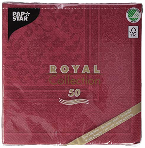 50 Servietten "ROYAL Collection" 1/4-Falz 40 cm x 40 cm bordeaux "Ornaments" von PAPSTAR
