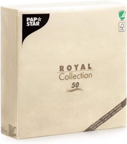 Papstar Servietten, Tissueservietten champagner Royal Collection 1/4-Falz, Größe 40 x 40 cm, 1 X 50er Pack, champagner / creme von PAPSTAR