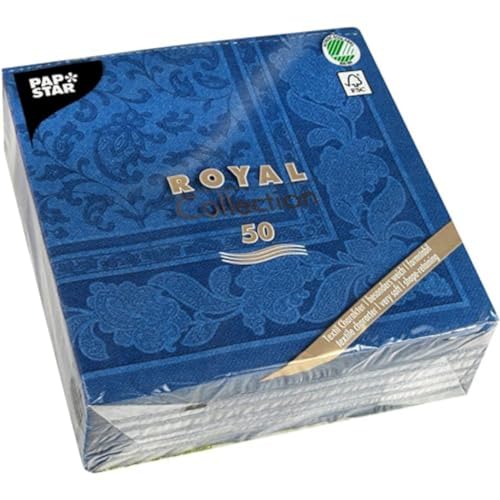 50 Servietten "ROYAL Collection" 1/4-Falz 40 cm x 40 cm dunkelblau "Ornaments" von PAPSTAR