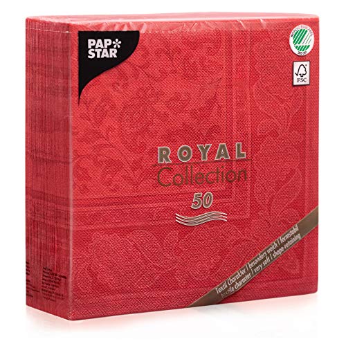 Papstar Servietten / Tissueservietten rot "Royal Collection", "Ornaments" (50 Stück) 40 x 40 cm, 1/4-Falz, für Gastronomie, Haushalt oder Feste, FSC-zertifiziert, Stoffoptik, #11667 von PAPSTAR