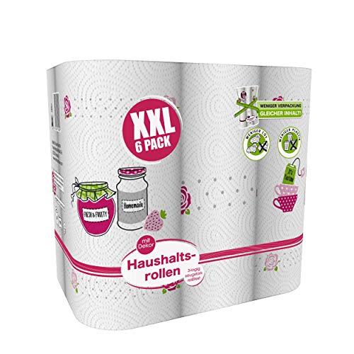 inapa Küchenrolle, Küchenpapier, 3-lagig: HOTO XXL, mit Motiv, 6 Rollen x 90 Blatt, weiß von inapa