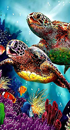 ParNarZar 5D Diamond Painting 35 x 60 cm Eckige Steine Schwimmen mit Meeresschildkröten Voll Groß Full Bild DIY Mosaik Kits für Erwachsene, Haus, Wand Und Eingang Dekoration von ParNarZar