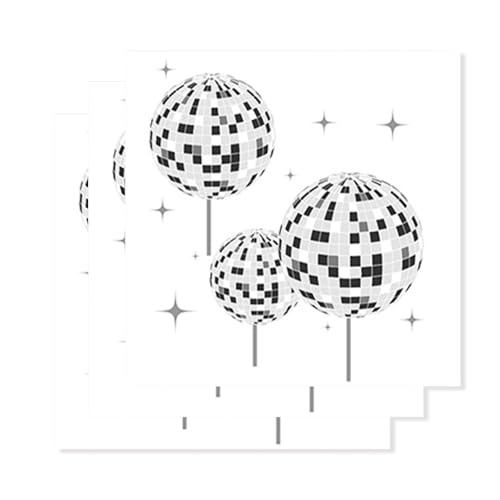 ParPix 20 Stück Disco Servietten, 33x33cm Party Deko, 70er 80er 90er Geburtstag Papierservietten, Discokugel Dekorationen von ParPix